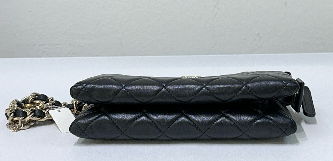 Chanel Coco Charms Quilted Pouch Bag Black