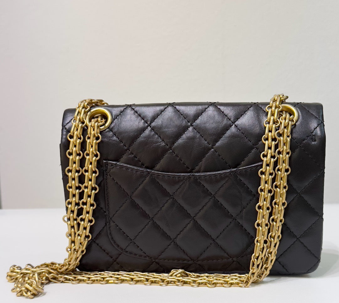 Chanel Mini Aged Calfskin Quilted 2.55 Reissue Flap Black Bag