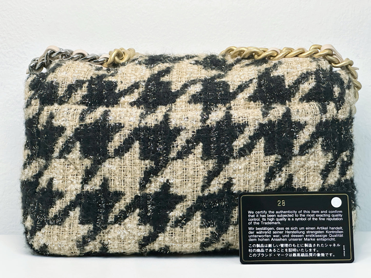 CHANEL 19K HOUNDSTOOTH TWEED 19 Small BEIGE/BLACK 2877 holo card