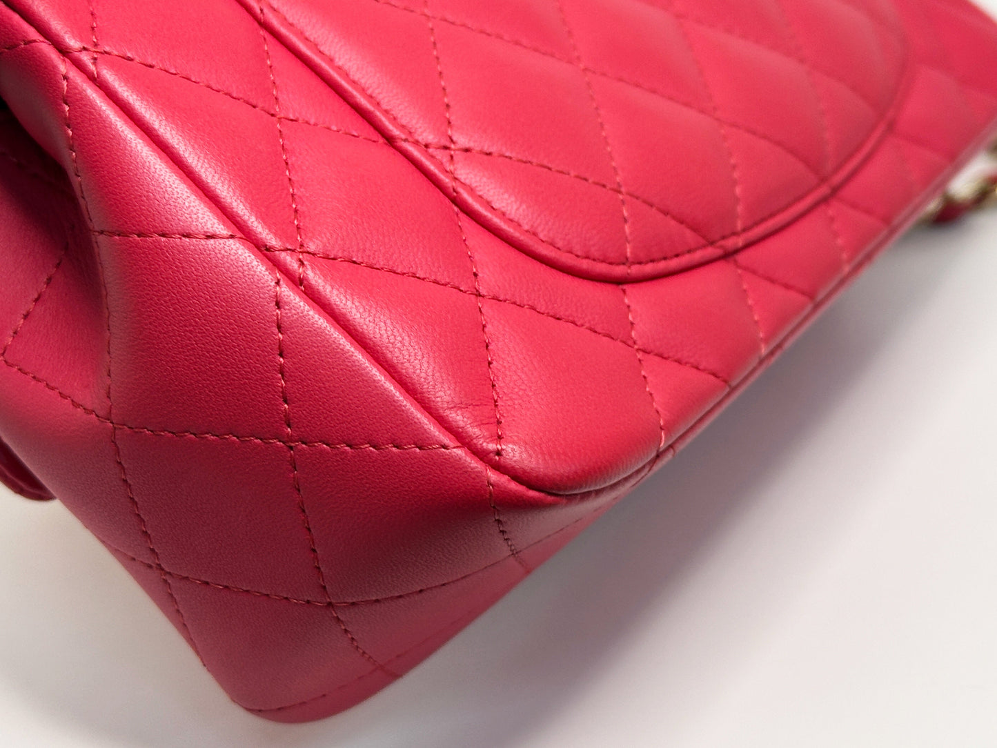 CHANEL Lambskin Quilted Mini Rectangular Flap Red 2491 holo card