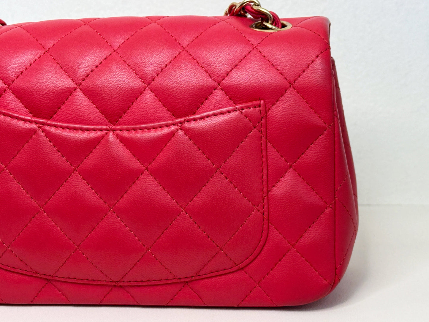 CHANEL Lambskin Quilted Mini Rectangular Flap Red 2491 holo card