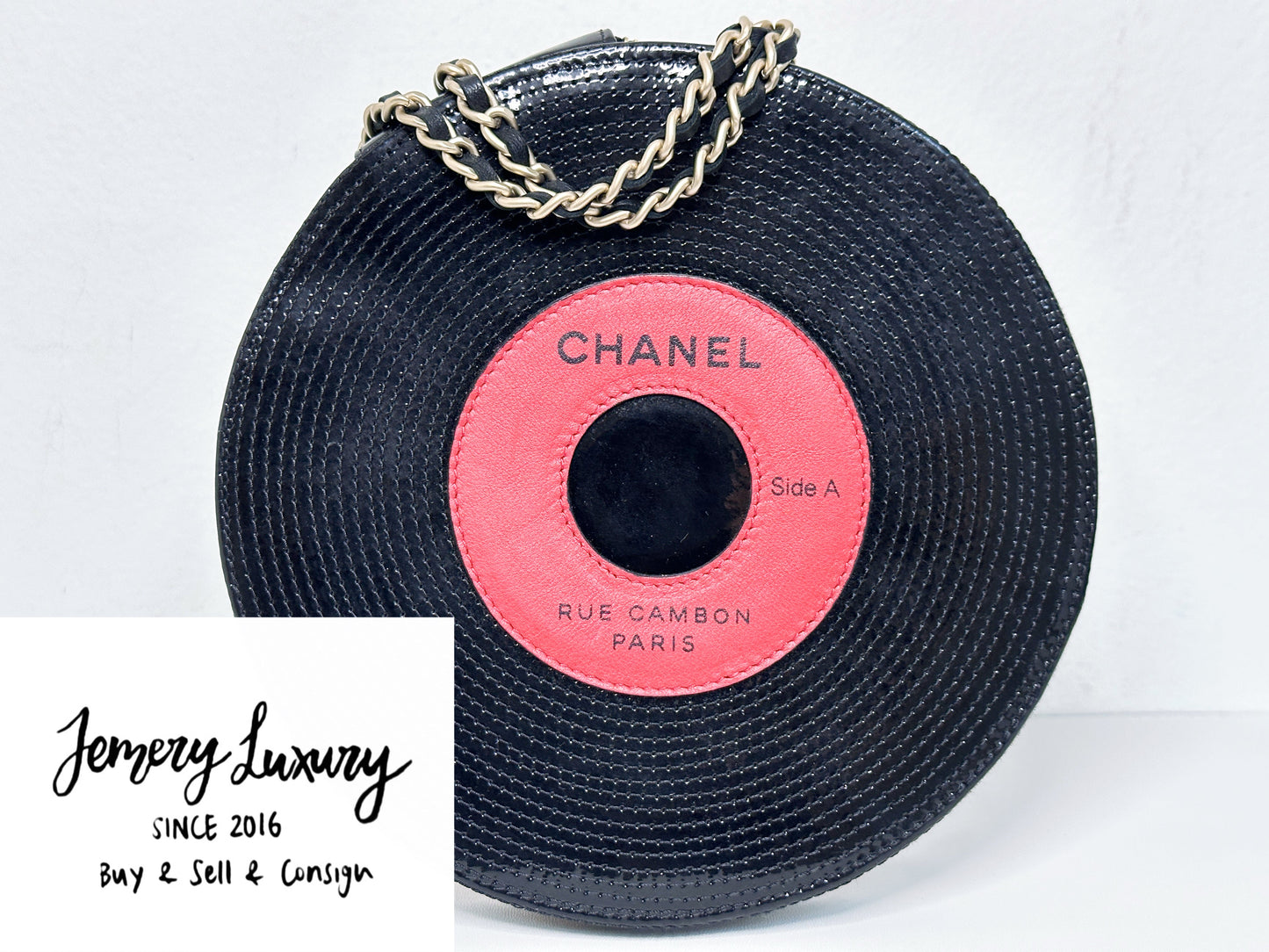 Chanel Record Chain Bag in Patent Leather Black Red 8954 holo
