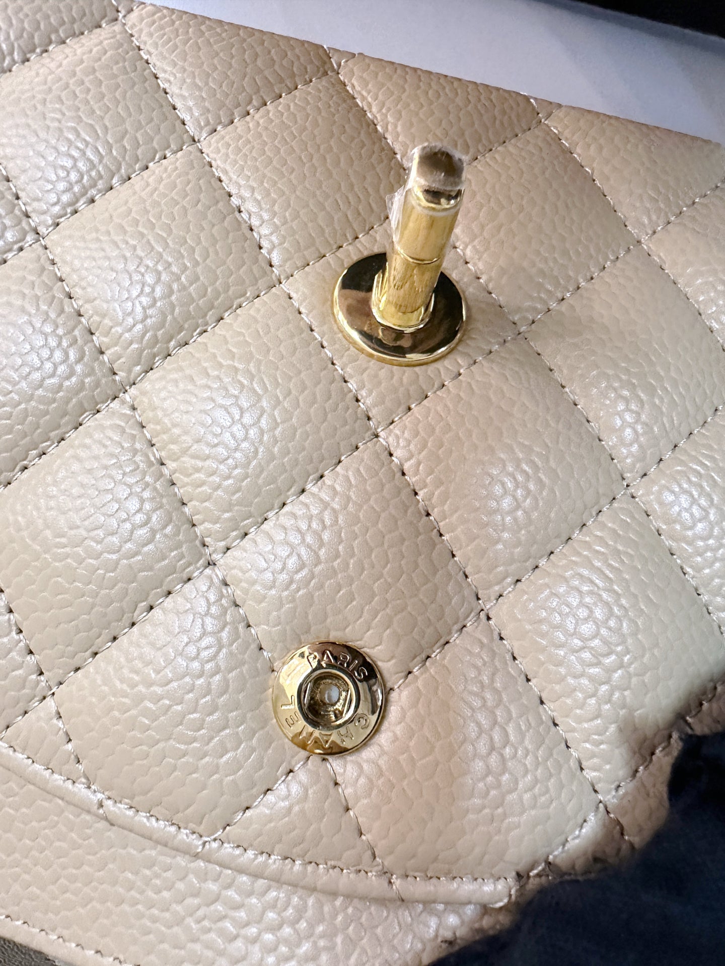 Chanel Medium Beige Classic Caviar Double Flap Bag GHW Microchip Singapore local Receipt