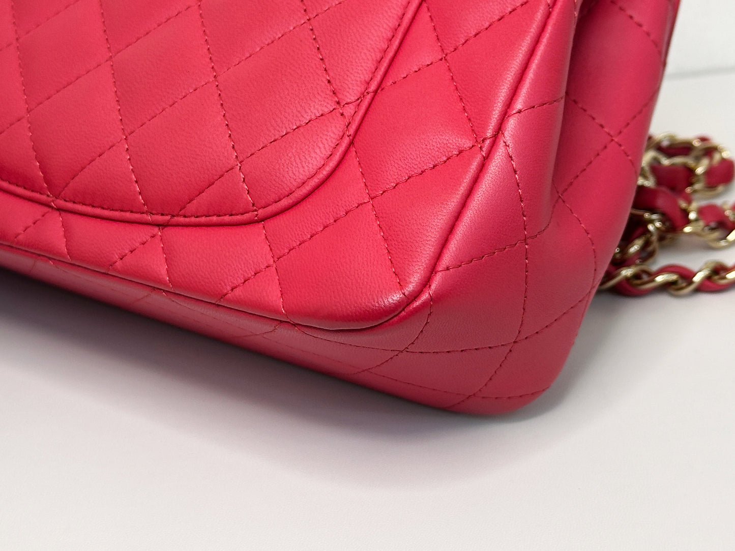 CHANEL Lambskin Quilted Mini Rectangular Flap Red 2491 holo card