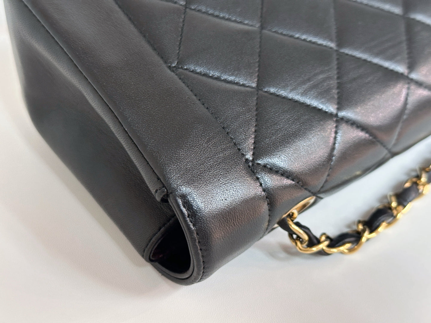 Chanel Small Vintage Diana Lambskin Should Flap Bag Black 3541 holo card