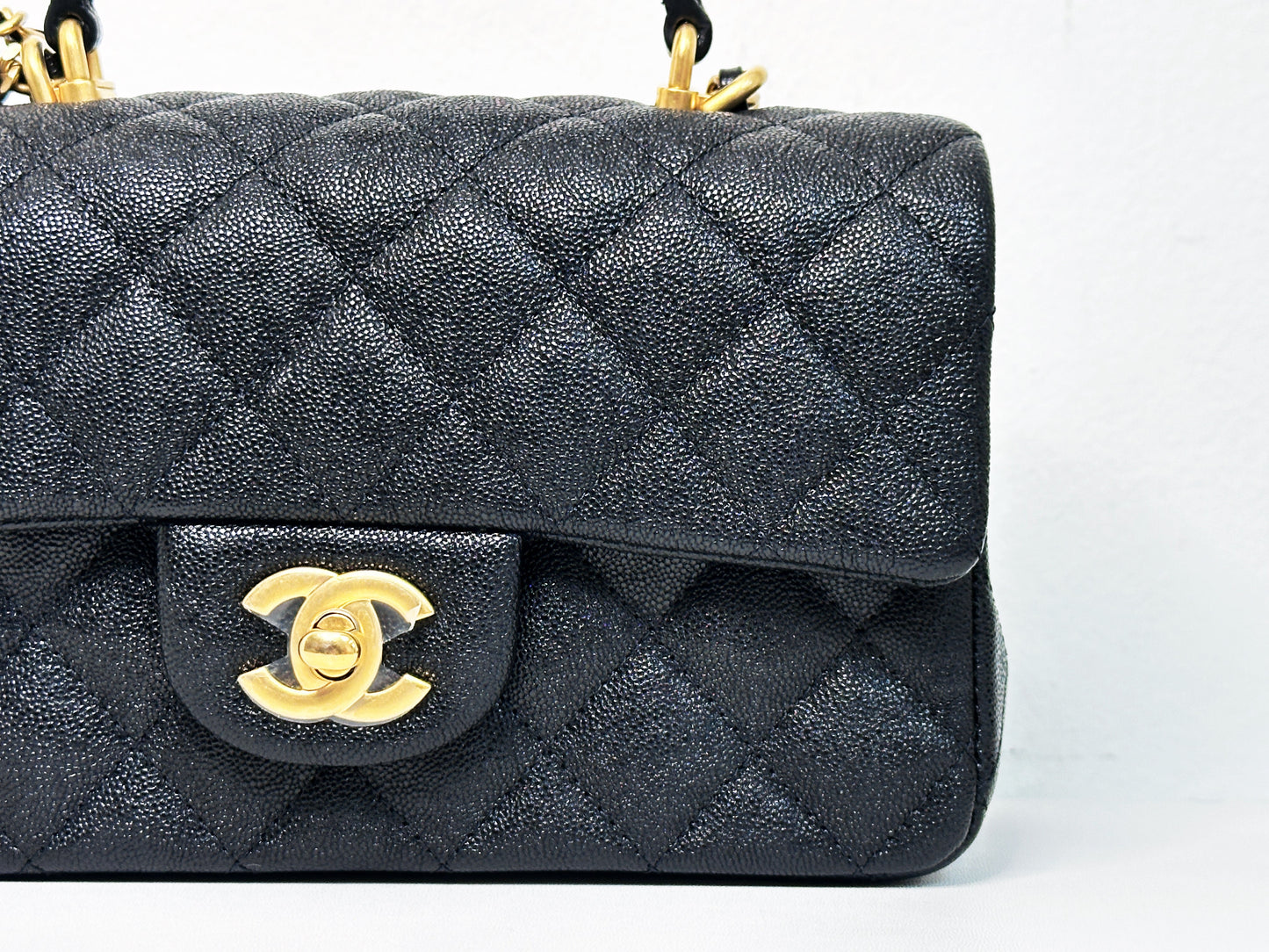 Chanel Mini Rectangular Top Handle Flap Bag Black Caviar GHW 3126 holo card