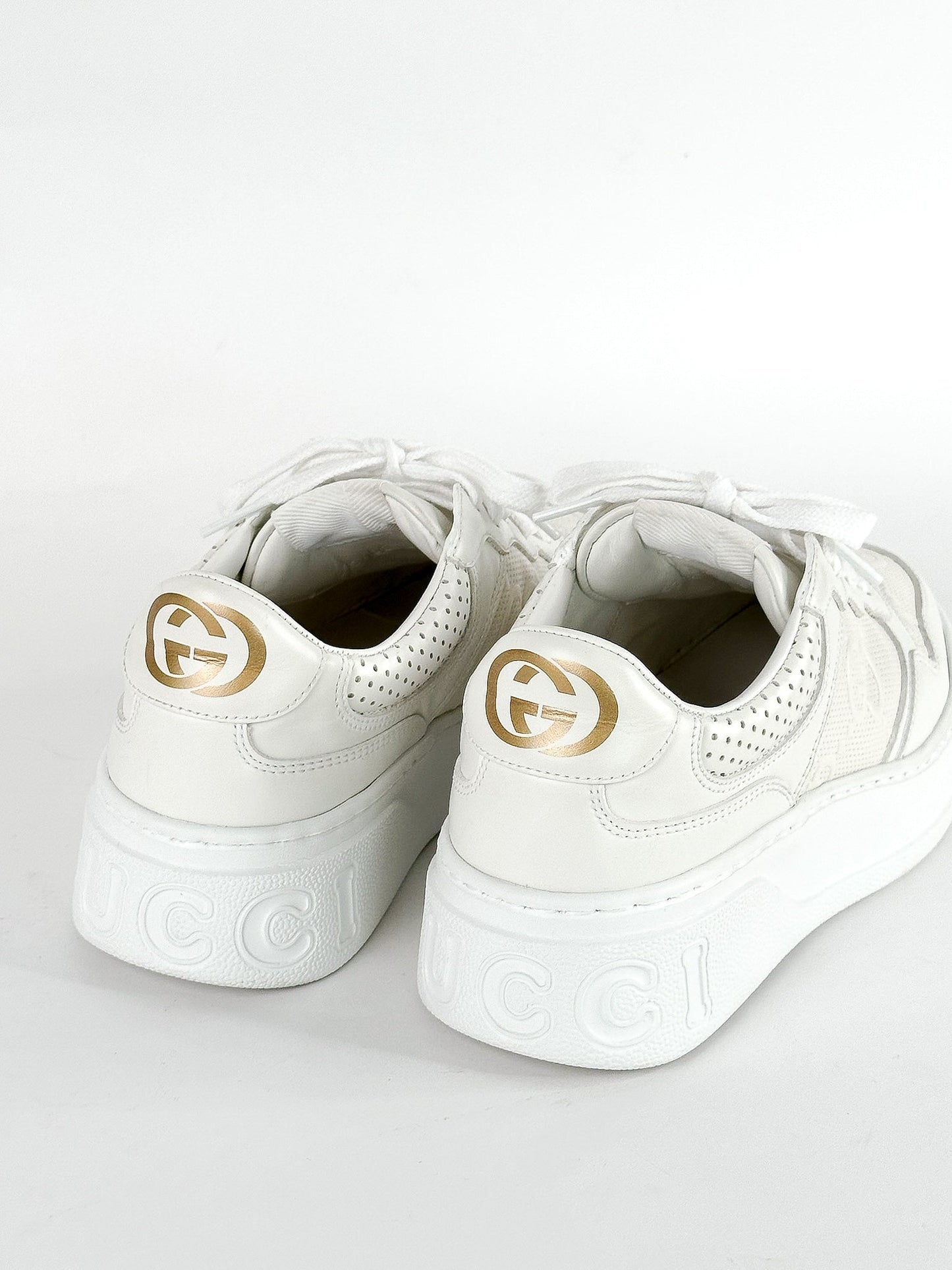 Gucci White Leather GG Embossed Perforated Leather Trainers Sneakers Size 35