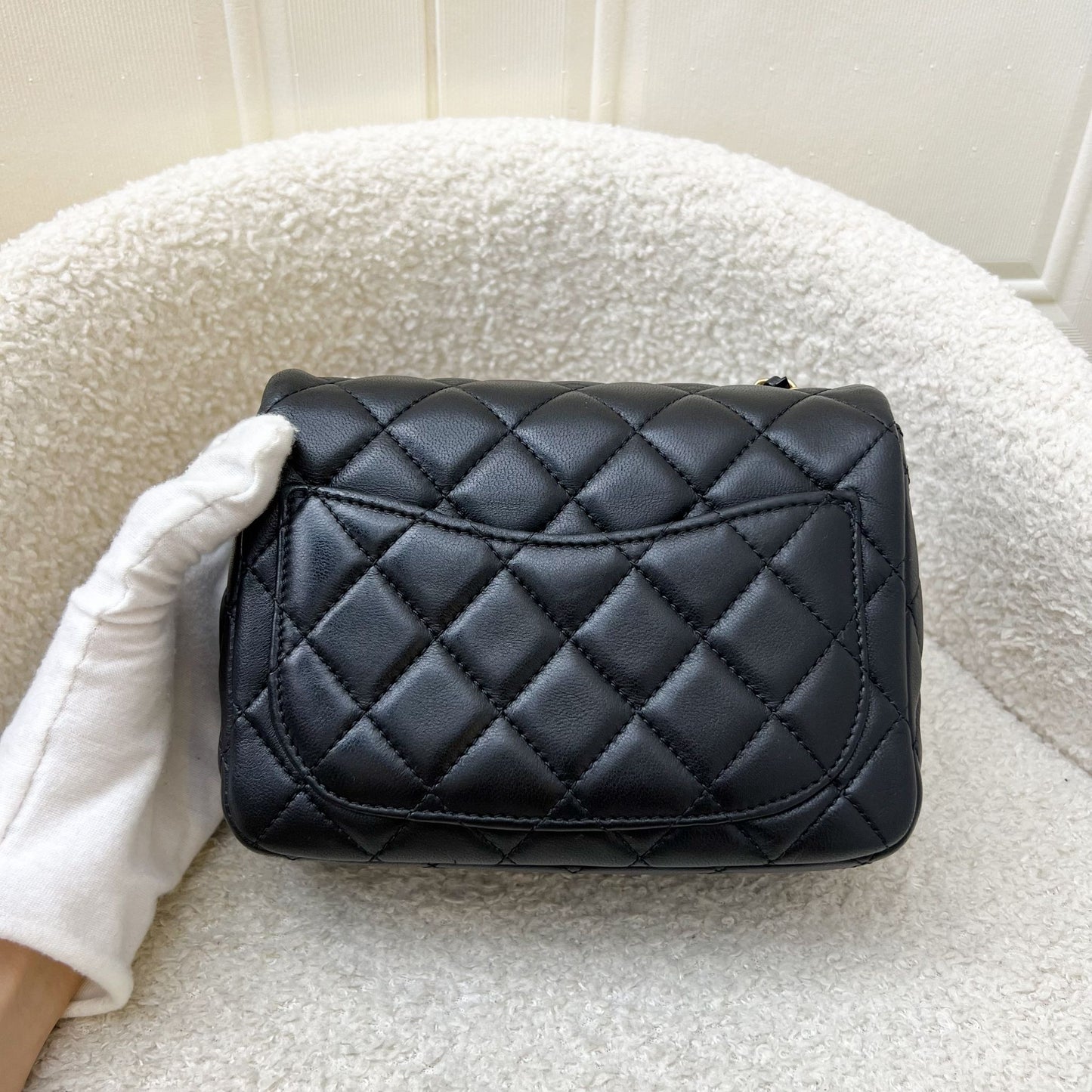 Chanel Pearl Crush Square Mini Flap in Black Lambskin and AGHW (Model: AS1786)