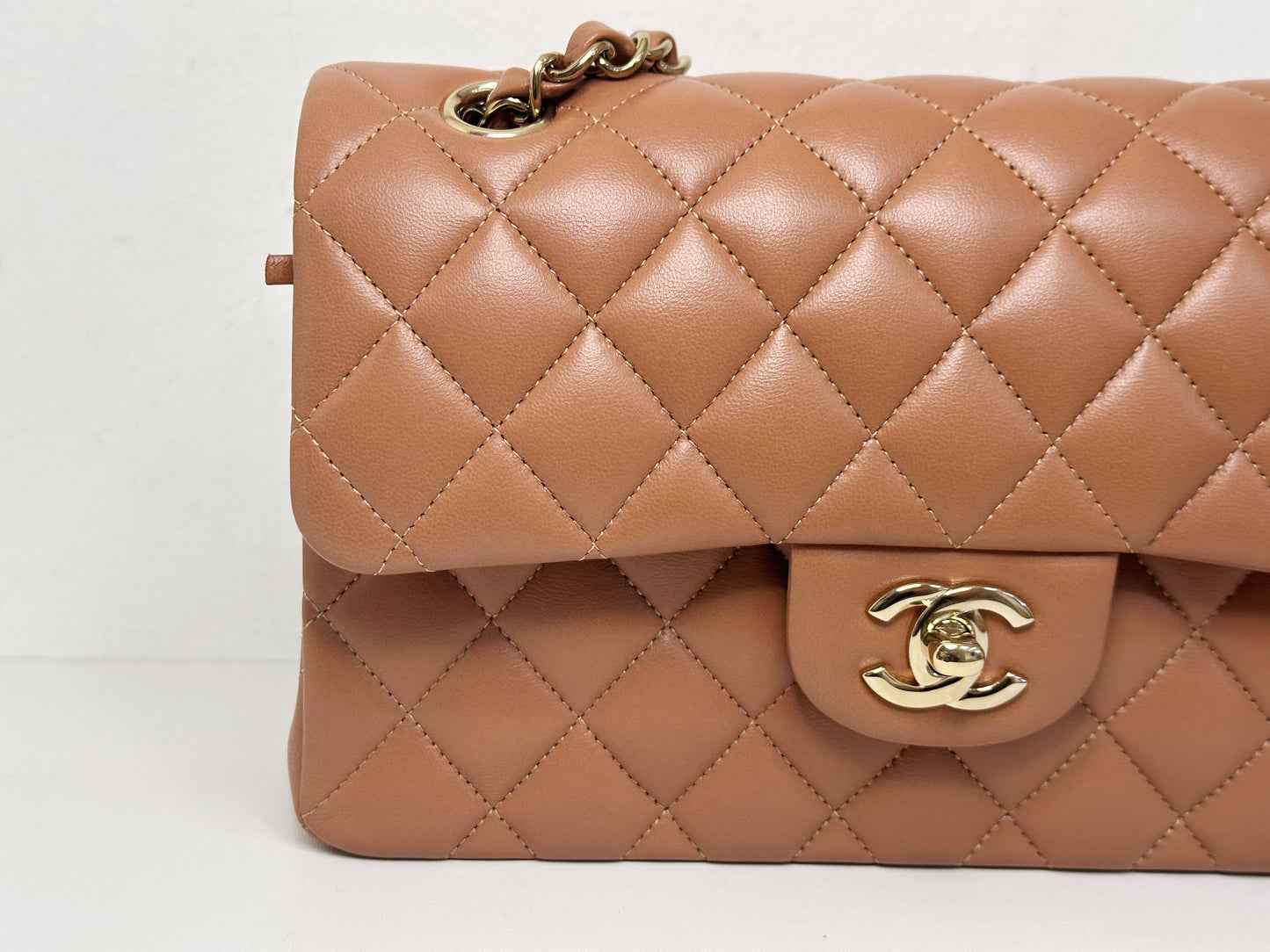 Chanel Small Lambskin Classic Double Flap Bag Dark Beige LGHW
