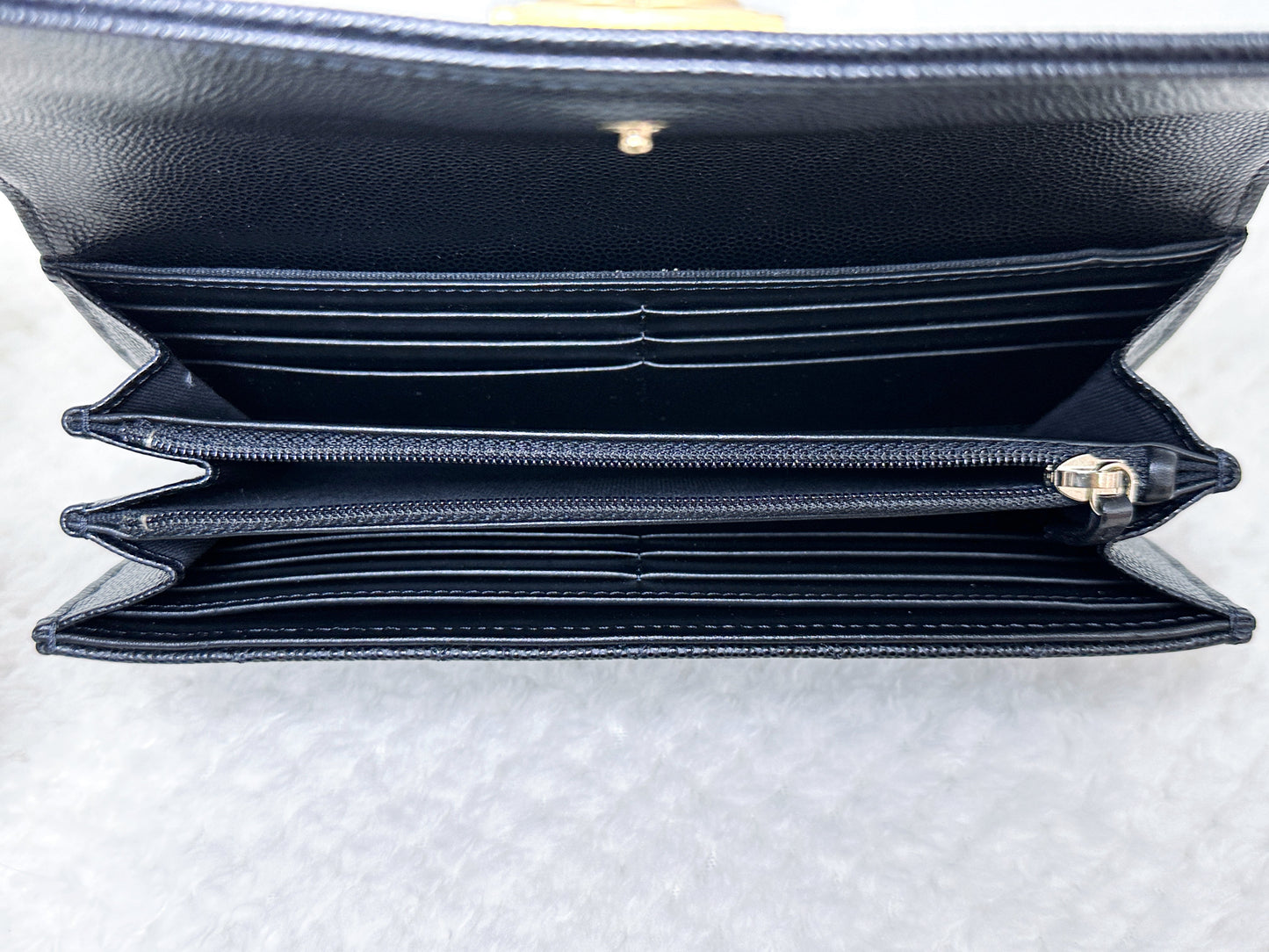 CHANEL Black Quilted Caviar Large Boy Gusset Flap Wallet 3199 holo card