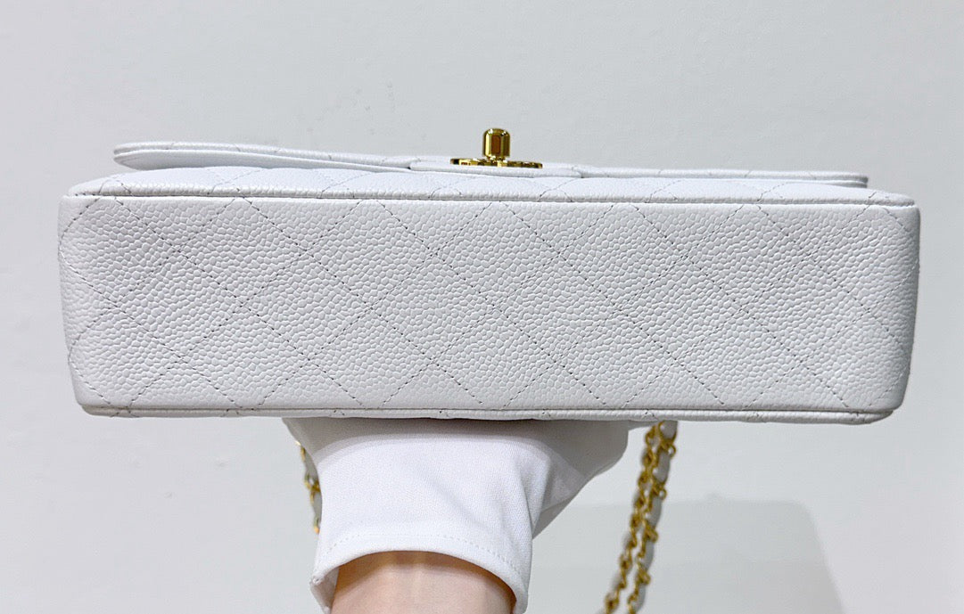Chanel White Caviar Medium Classic 2.55 Double Flap Bag