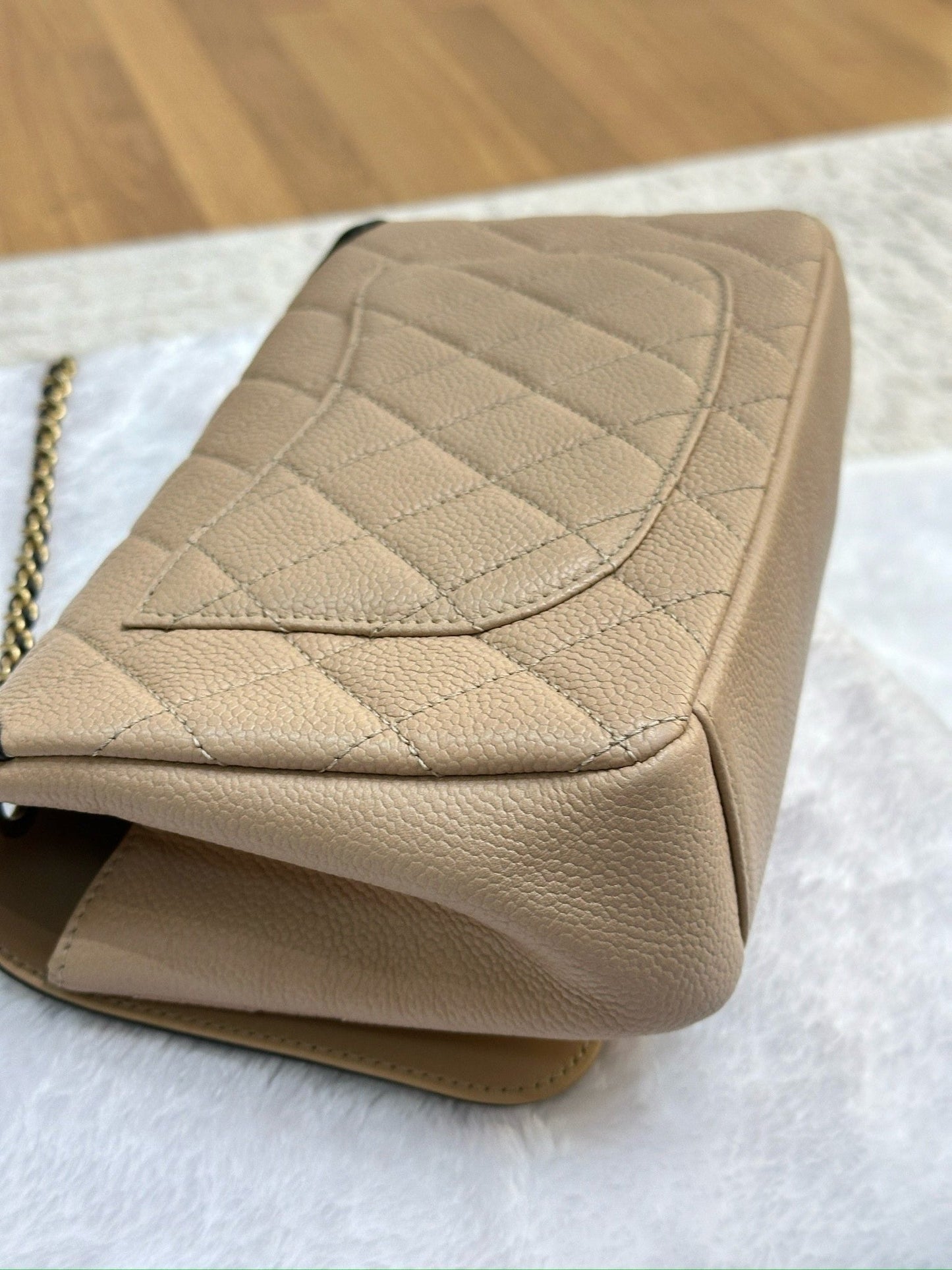Chanel Small Caviar Quilted CC Filigree Flap Beige Black GHW