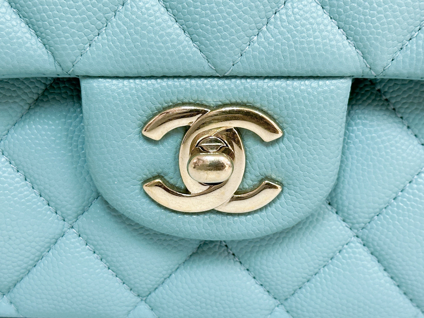 Chanel Classic Flap Medium 20C Tiffany Blue Caviar Light Gold Hardware 2943 holo card