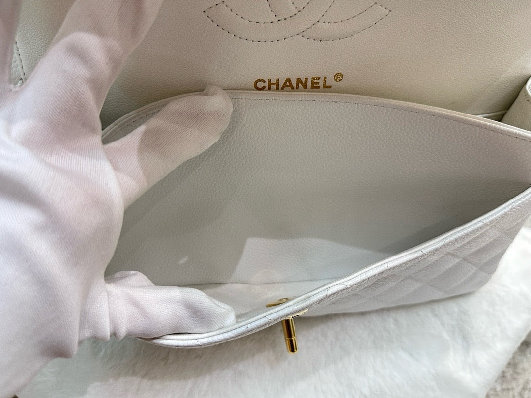 Chanel White Caviar Medium Classic 2.55 Double Flap Bag