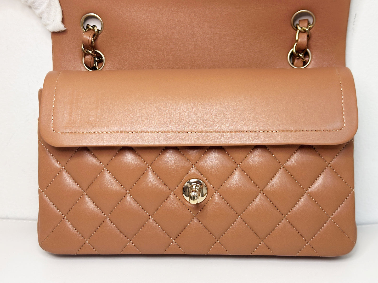 Chanel Small Lambskin Classic Double Flap Bag Dark Beige LGHW