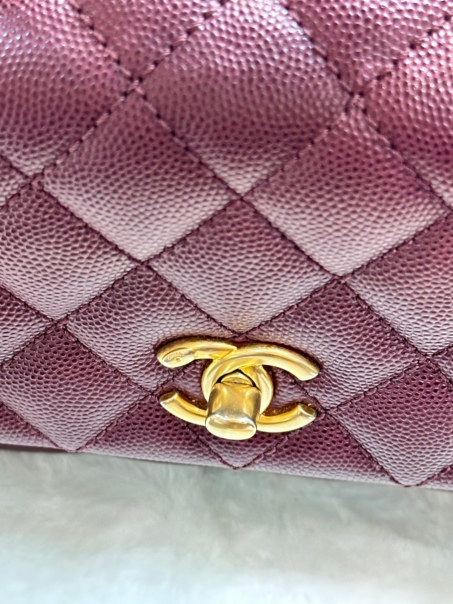 Chanel Small Coco Handle Elaphe Leather Handle Burgundy