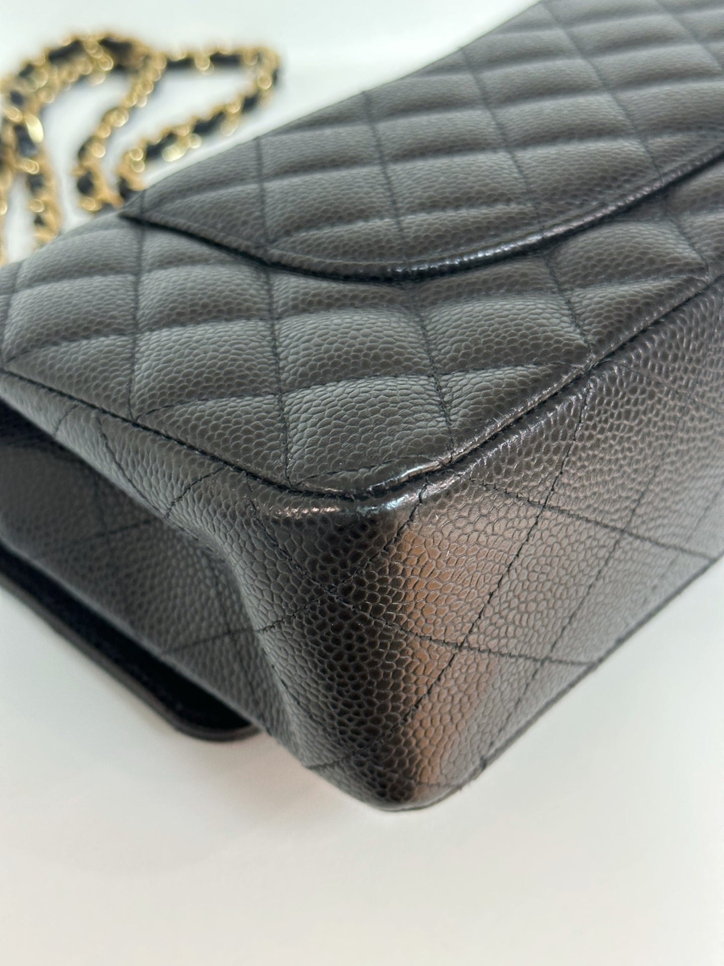 Chanel Medium Size Classic Quilted Caviar Double Flap Bag Black 3022 holo card