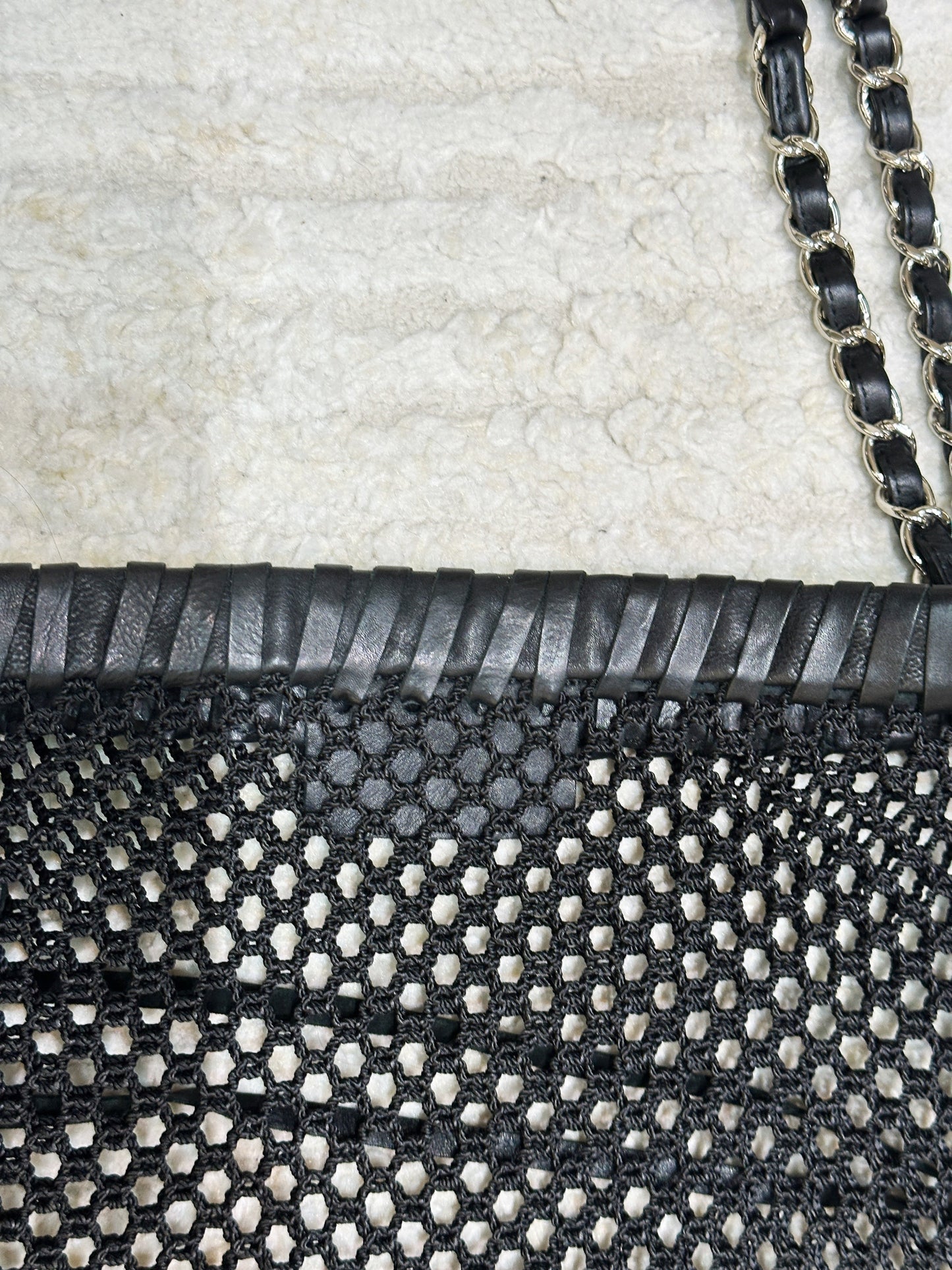 Chanel Limited Edition Resort 2011 Black Fringe Mesh Tote Bag 1373 holo card