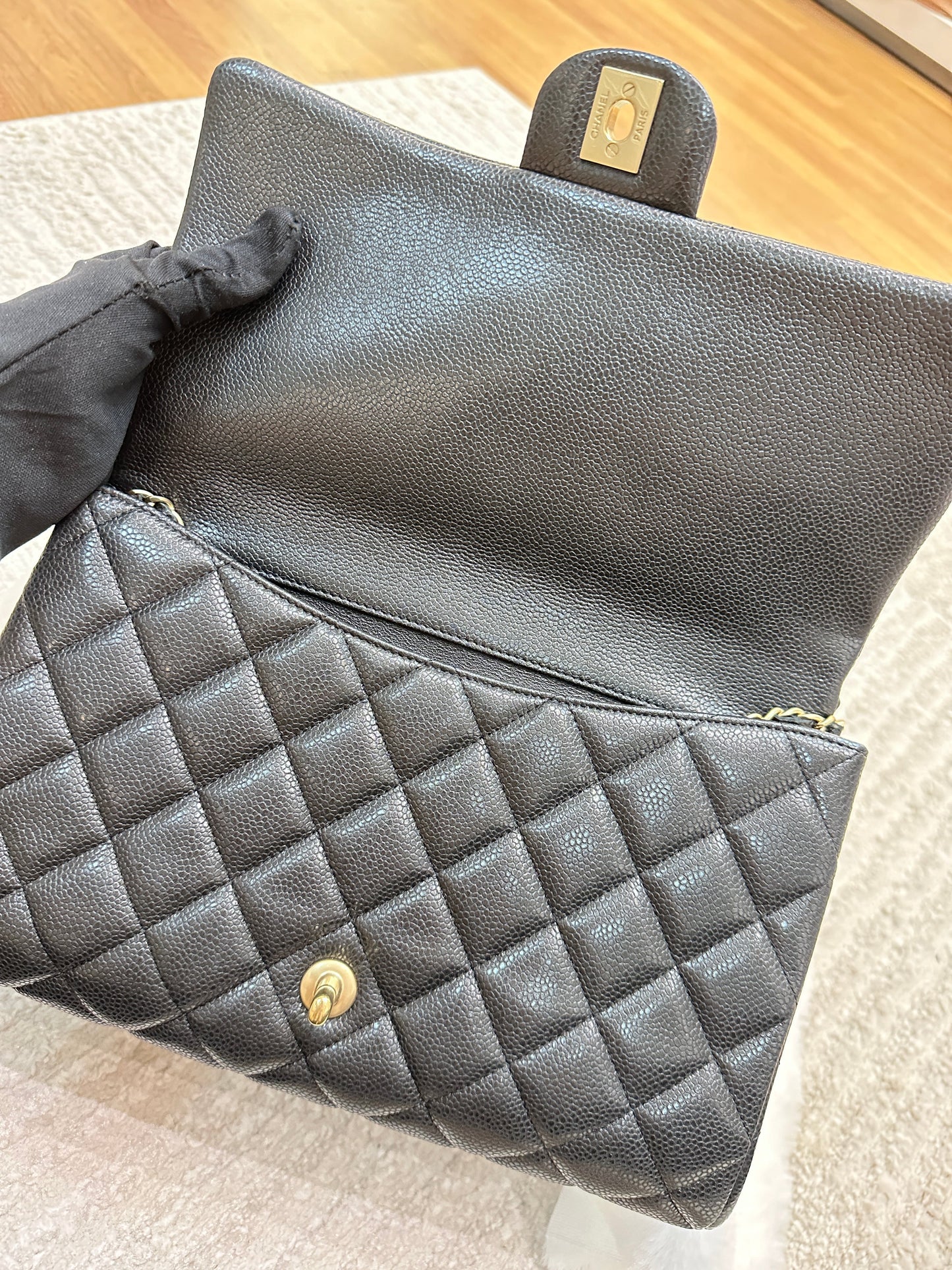 CHANEL Caviar Quilted Clutch With Chain Flap Black GHW