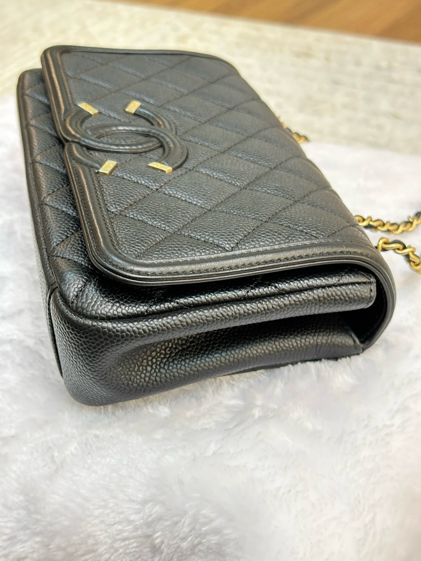 Chanel Small Caviar Quilted CC Filigree Flap Black GHW 2478 holo card