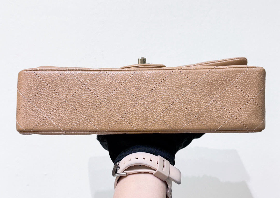 CHANEL Caviar Quilted Medium Double Flap Beige