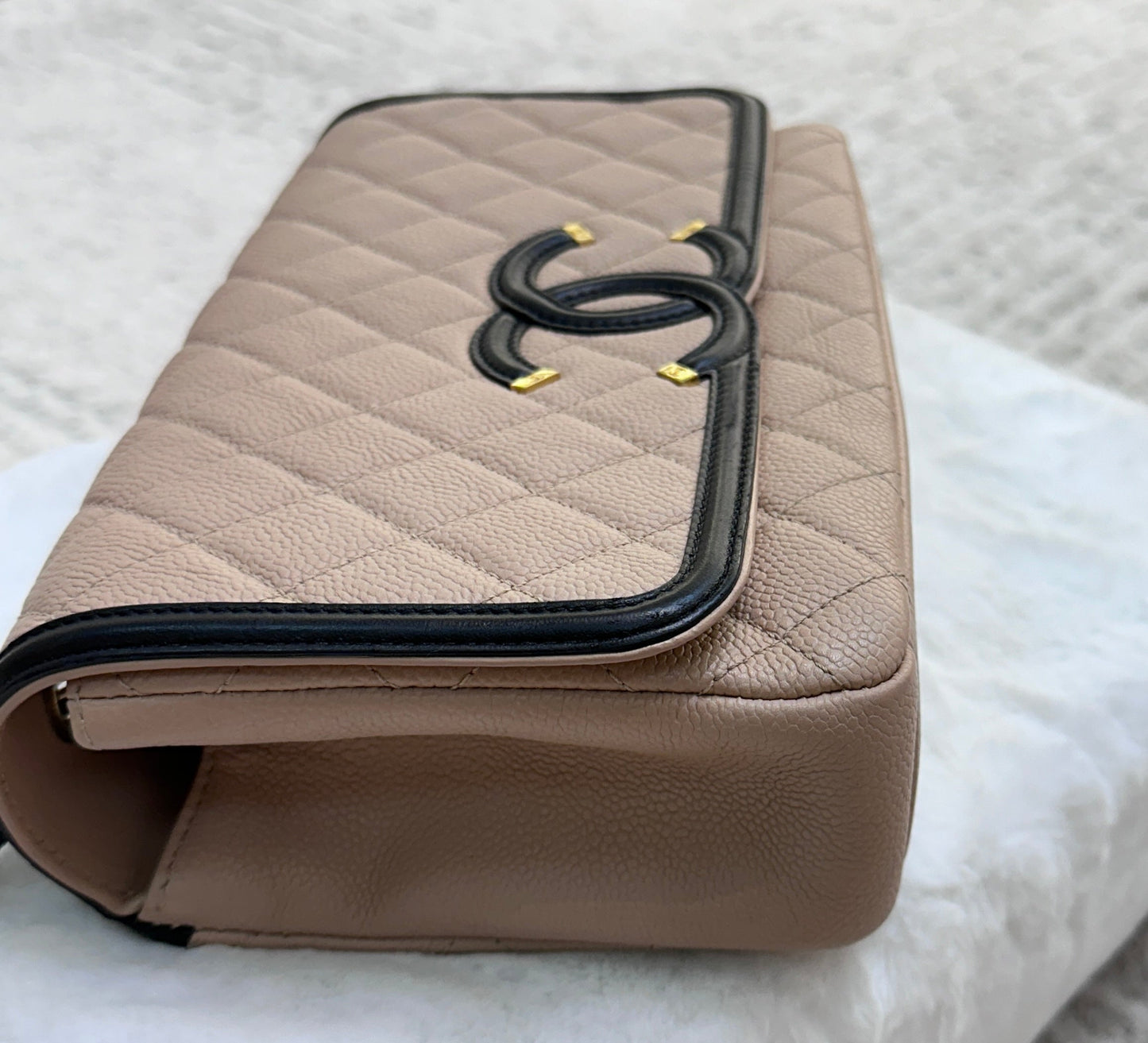 CHANEL Caviar Quilted Medium CC Filigree Flap Beige Black
