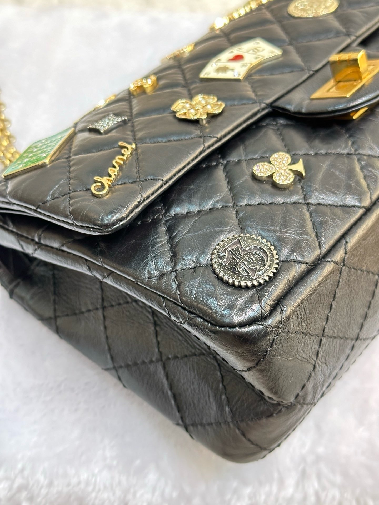 Chanel Small 2.55 Reissue Aged Calfskin Lucky Charms 225 Flap Black GHW