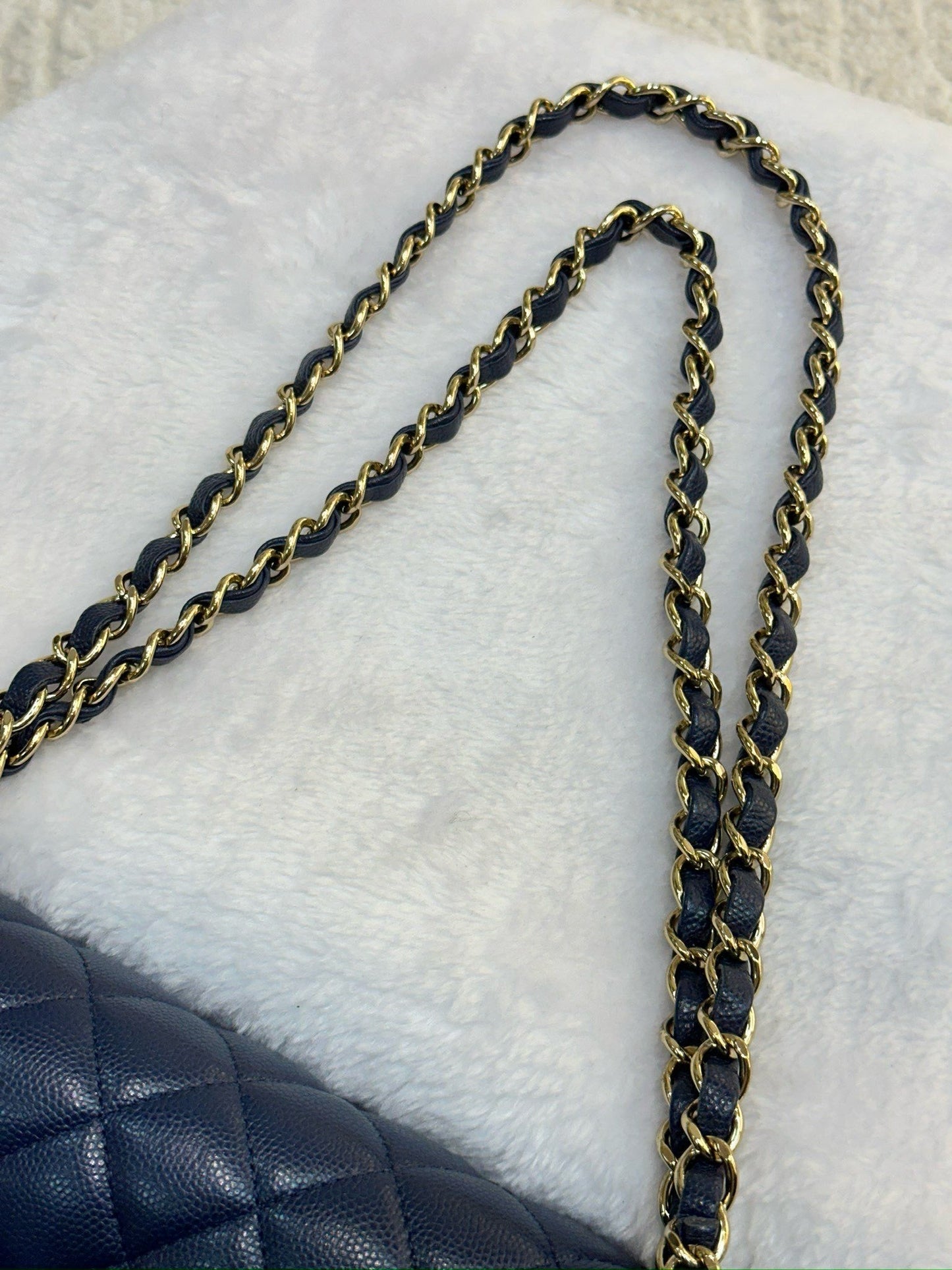 Chanel Medium Classic Caviar Double Flap Navy Blue Bag LGHW