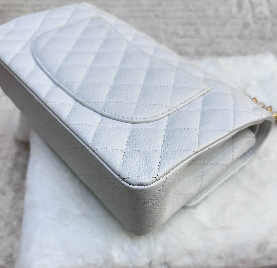 Chanel White Caviar Medium Classic 2.55 Double Flap Bag