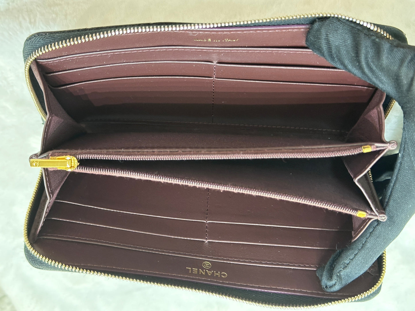 Chanel Caviar Long Zip Wallet Black