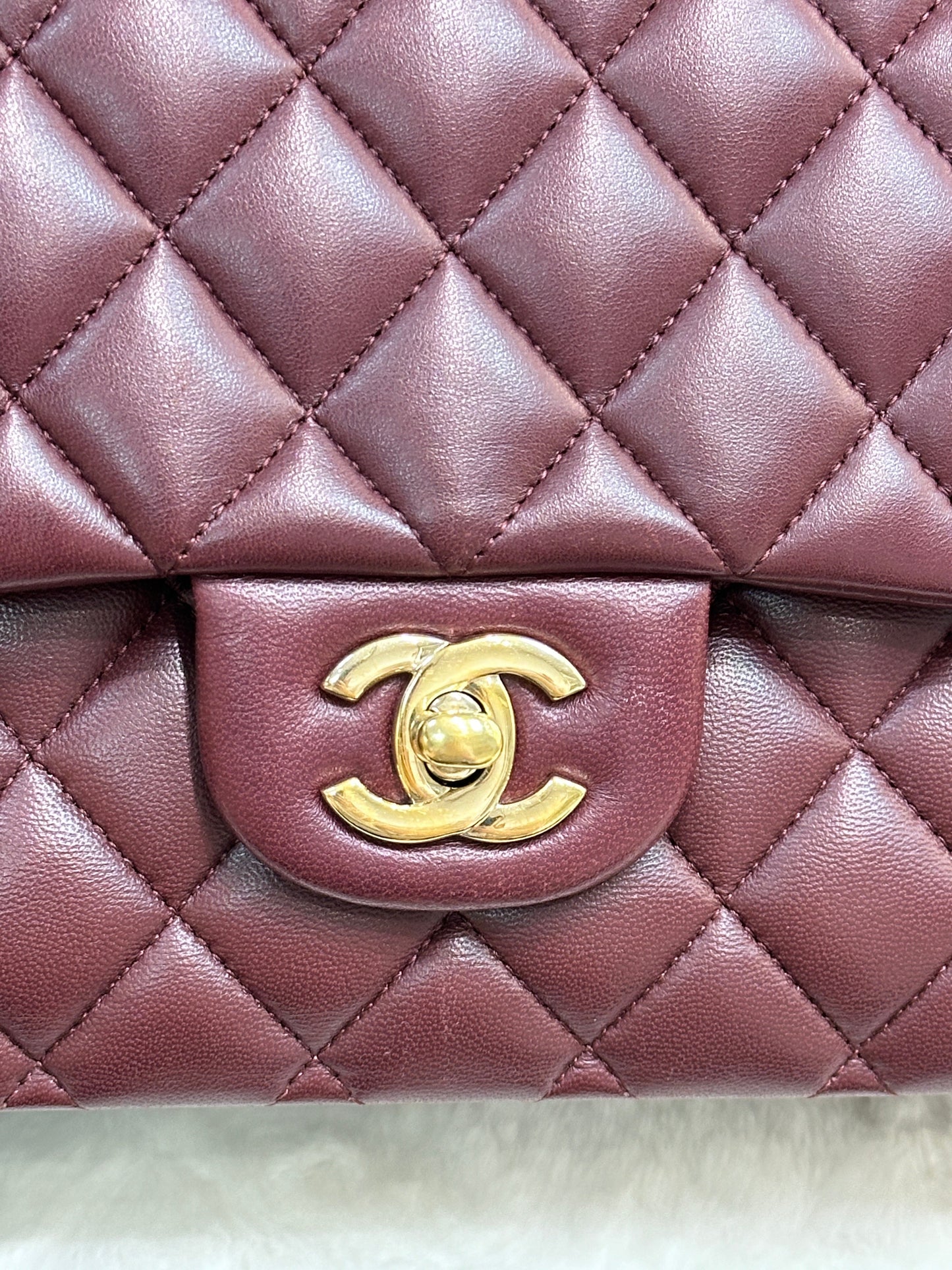 CHANEL Lambskin Quilted Medium Double Flap Burgundy