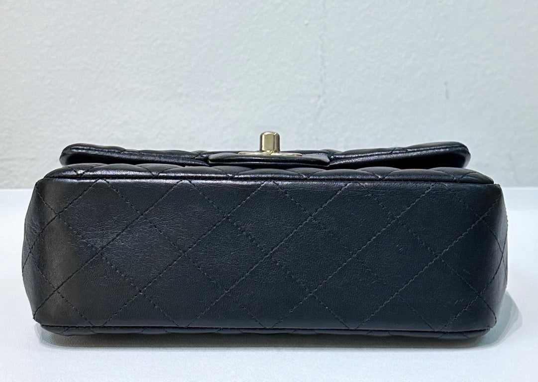 Chanel Mini Rectangular Lambskin Quilted Studded Flap Black