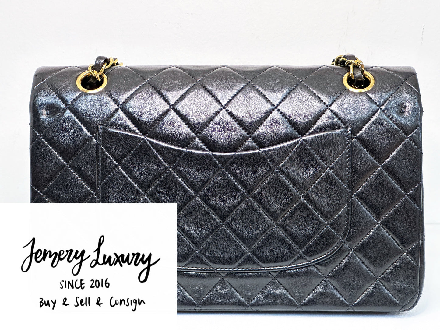 Chanel Vintage Black Quilted Lambskin Medium Classic Double Flap Bag 2843 holo card