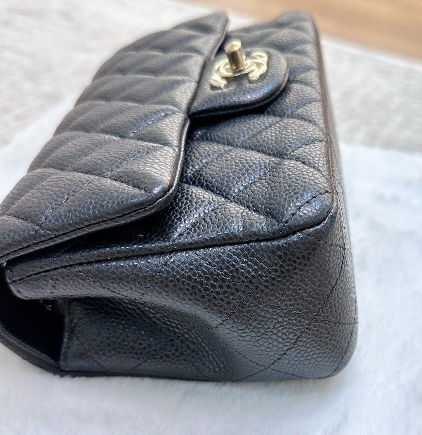 Chanel Classic Mini Rectangular 18S Dark Gray/Grey Quilted Caviar LGHW