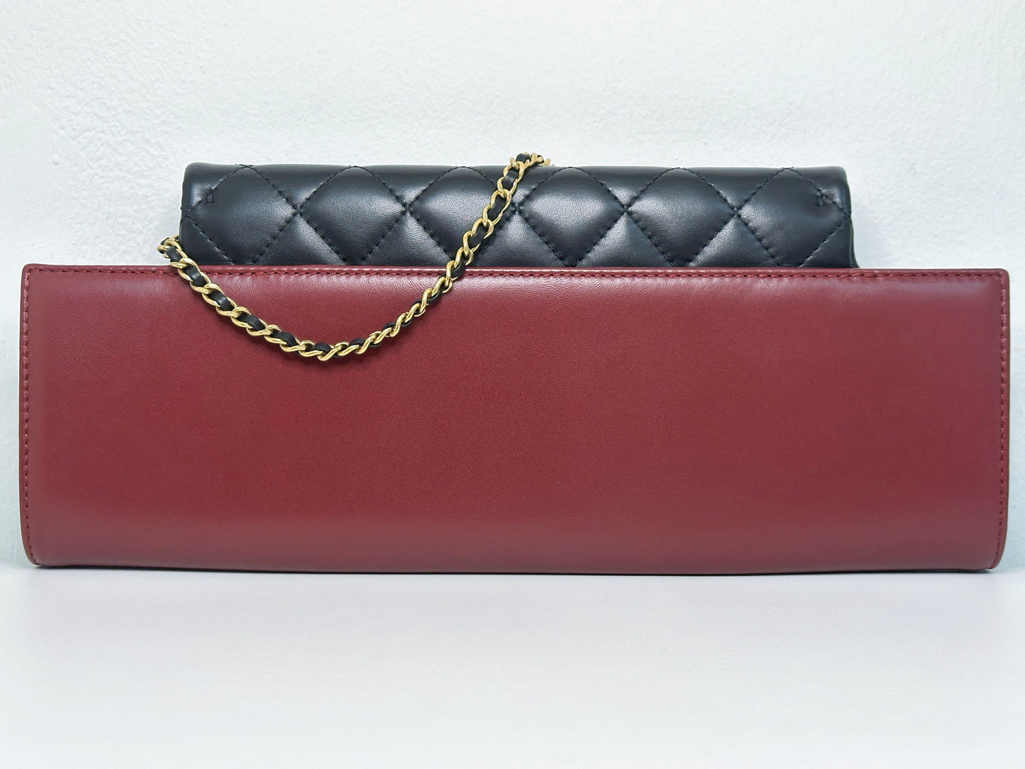 Chanel Pre-owned Classic Flap Gabrielle Brasserie Menu Clutch Burgundy and Black Lambskin Antique GHW 2163 holo card