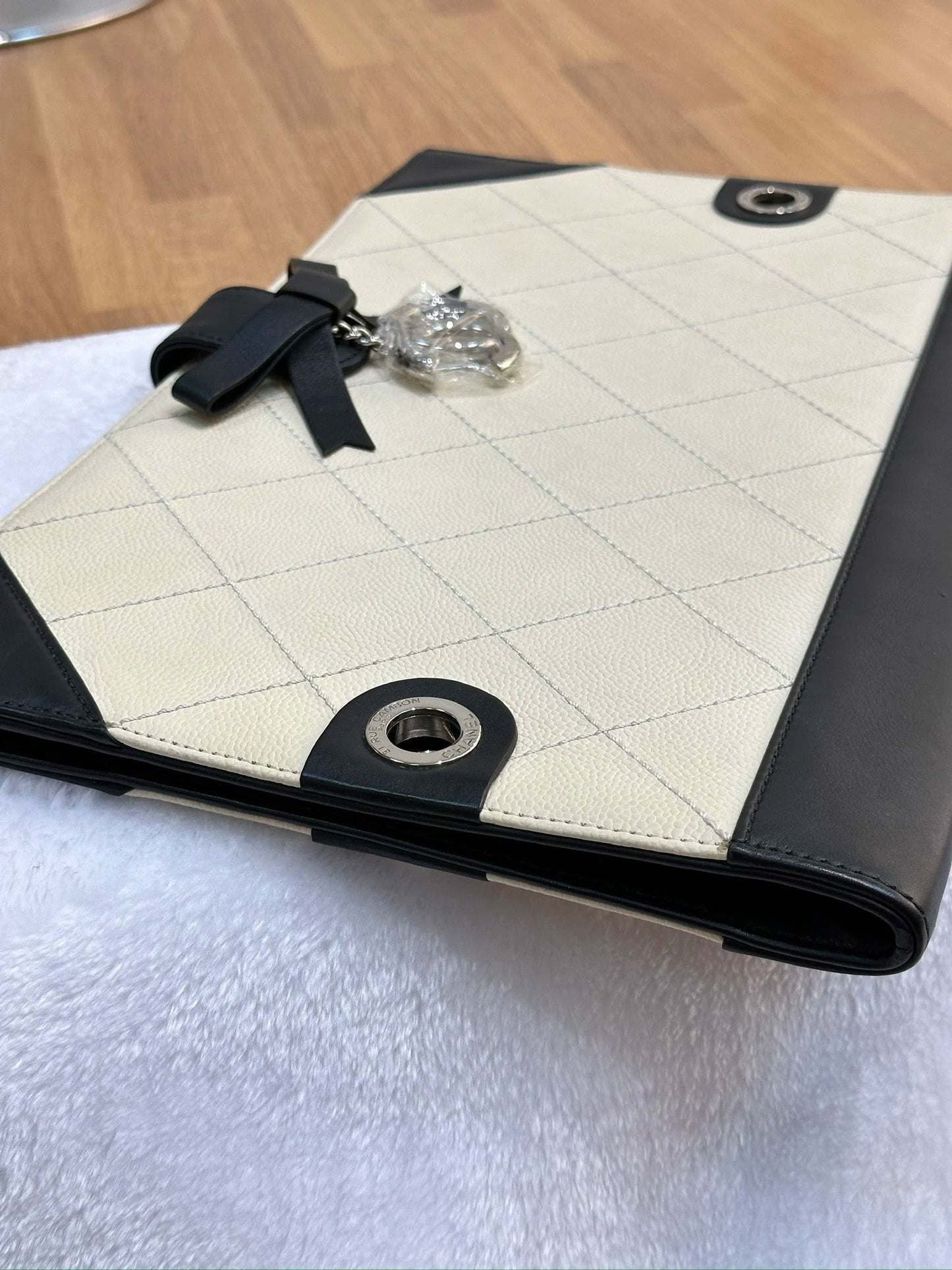 Chanel Medium Off White/Black Quilted Leather Drawing Portfolio Bag