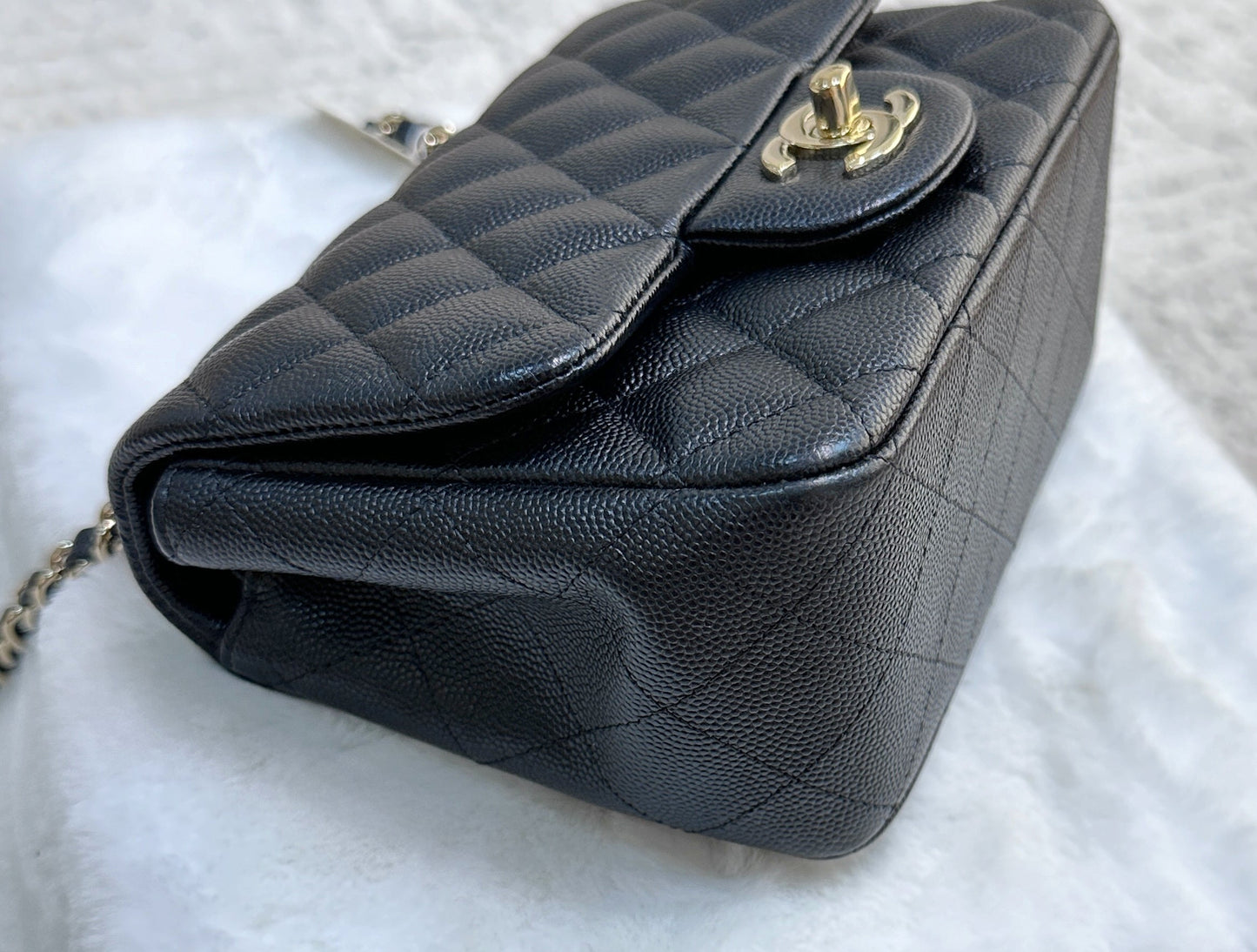 Chanel Black Mini Square Caviar Flap Bag Gold Hardware
