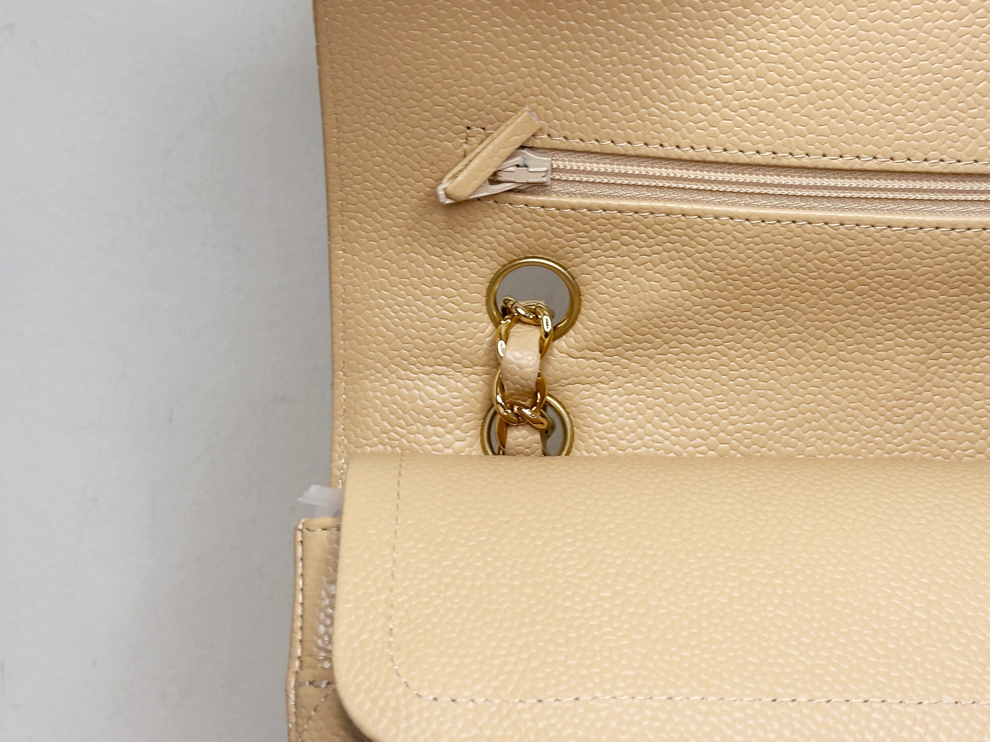 Chanel Medium Caviar Classic Double Flap Bag Beige 2552 holo card