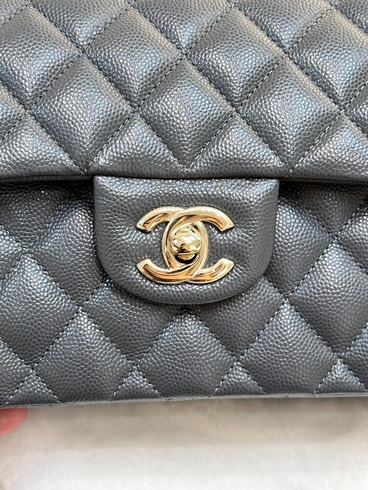 CHANEL Caviar Quilted Small Double Flap Dark Grey