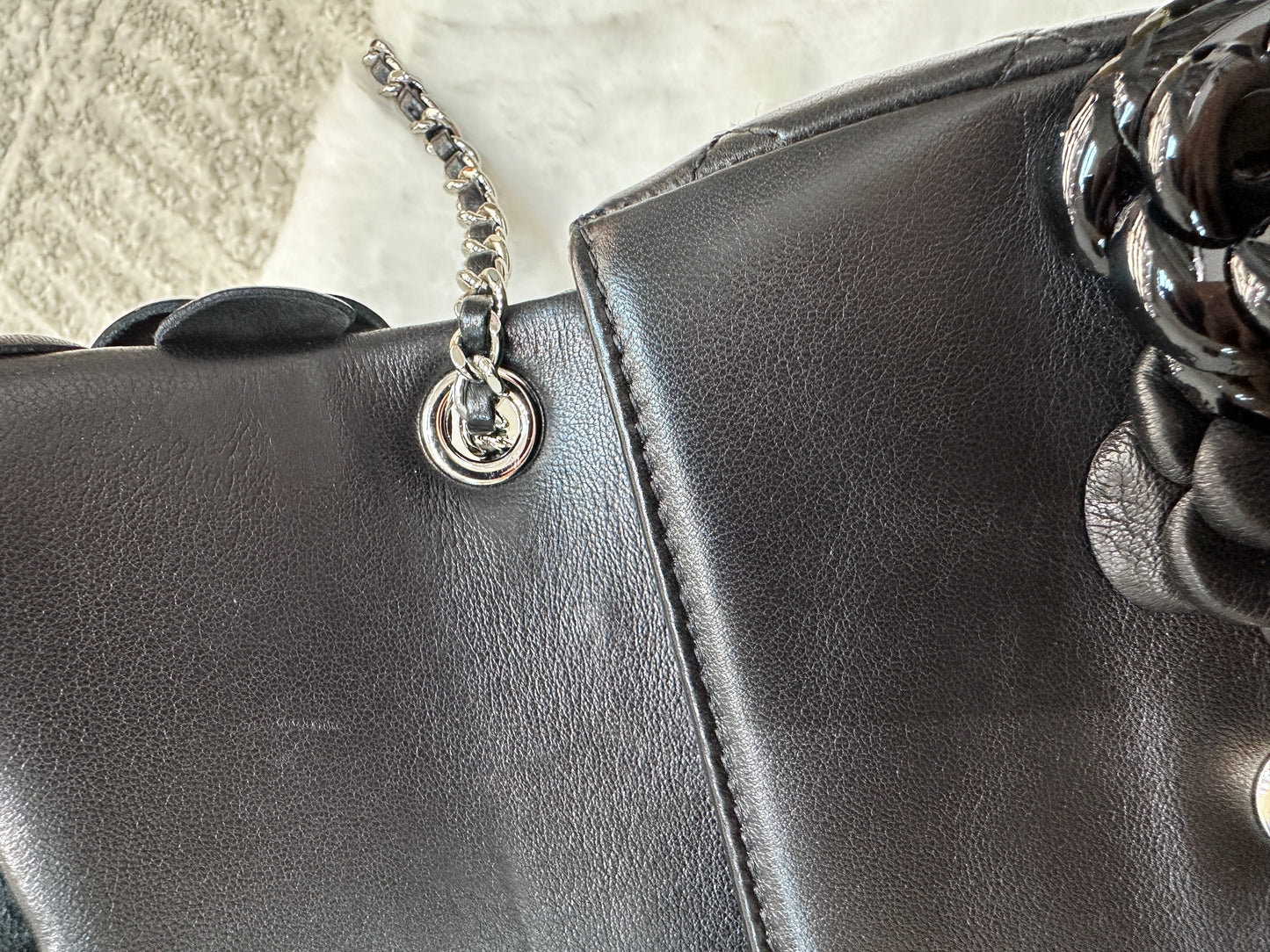 Chanel Limited Edition Black Camellia Mini Flap Bag.