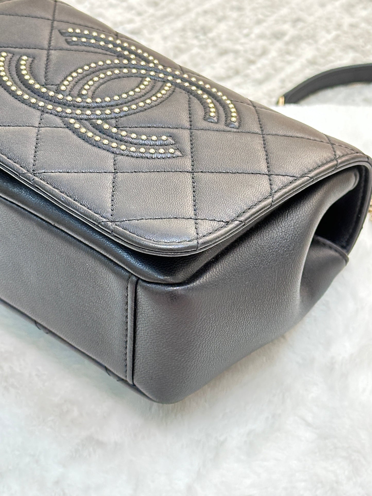 CHANEL Lambskin Quilted Studded Beauty Begins Flap Black