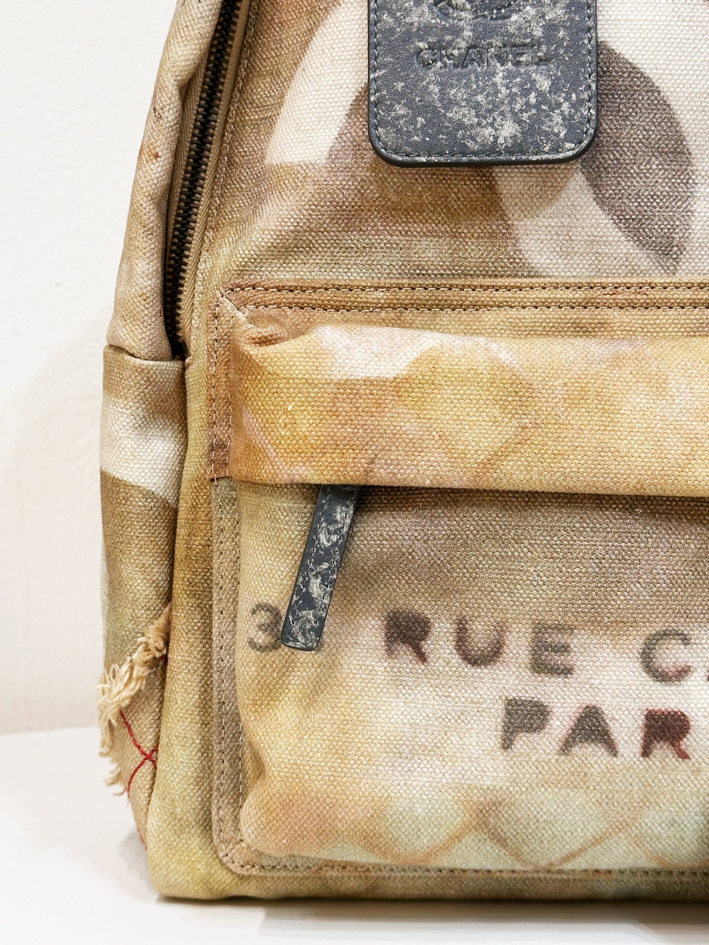 Chanel Graffiti Printed Canvas Medium Backpack Beige 1958 holo card