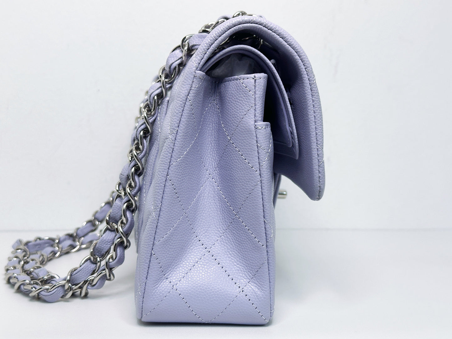 Chanel Small Caviar Quilted Double Flap Lavender 21K SHW UEAA microchip