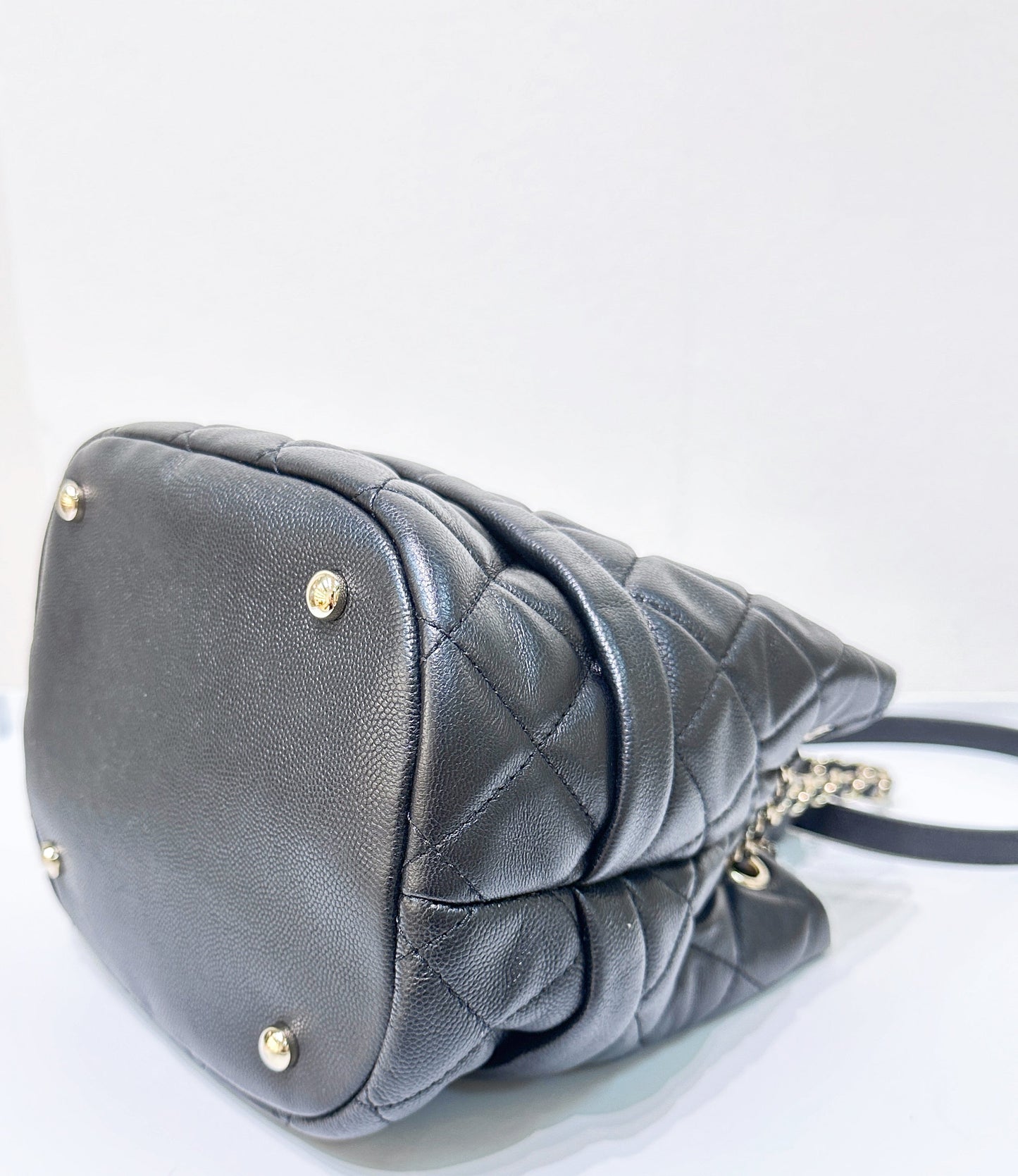 CHANEL Caviar Quilted Rolled Up Bucket Drawstring Bag Black