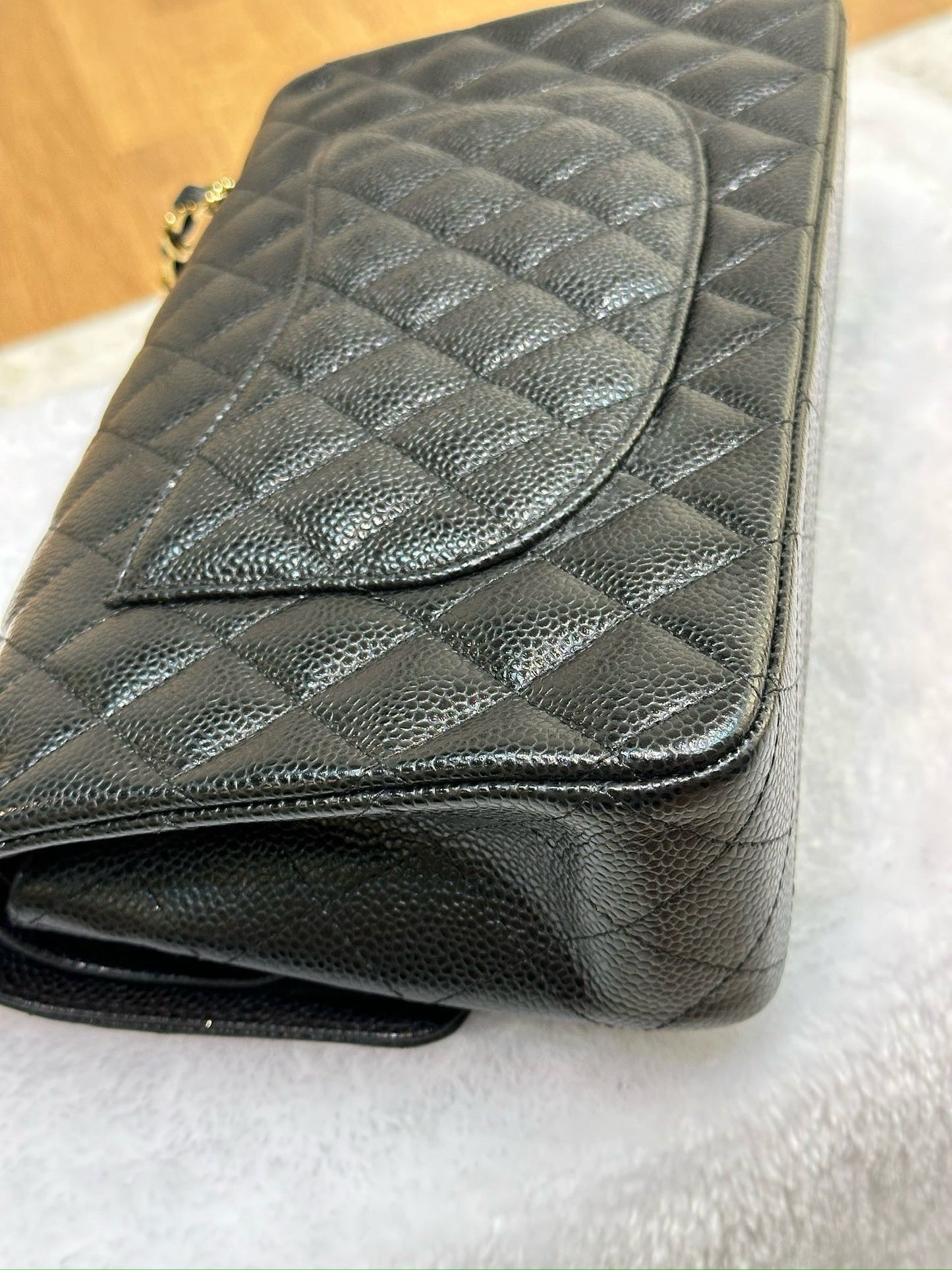 Chanel Medium Classic Quilted Caviar Double Flap Black GHW 2790 holo card
