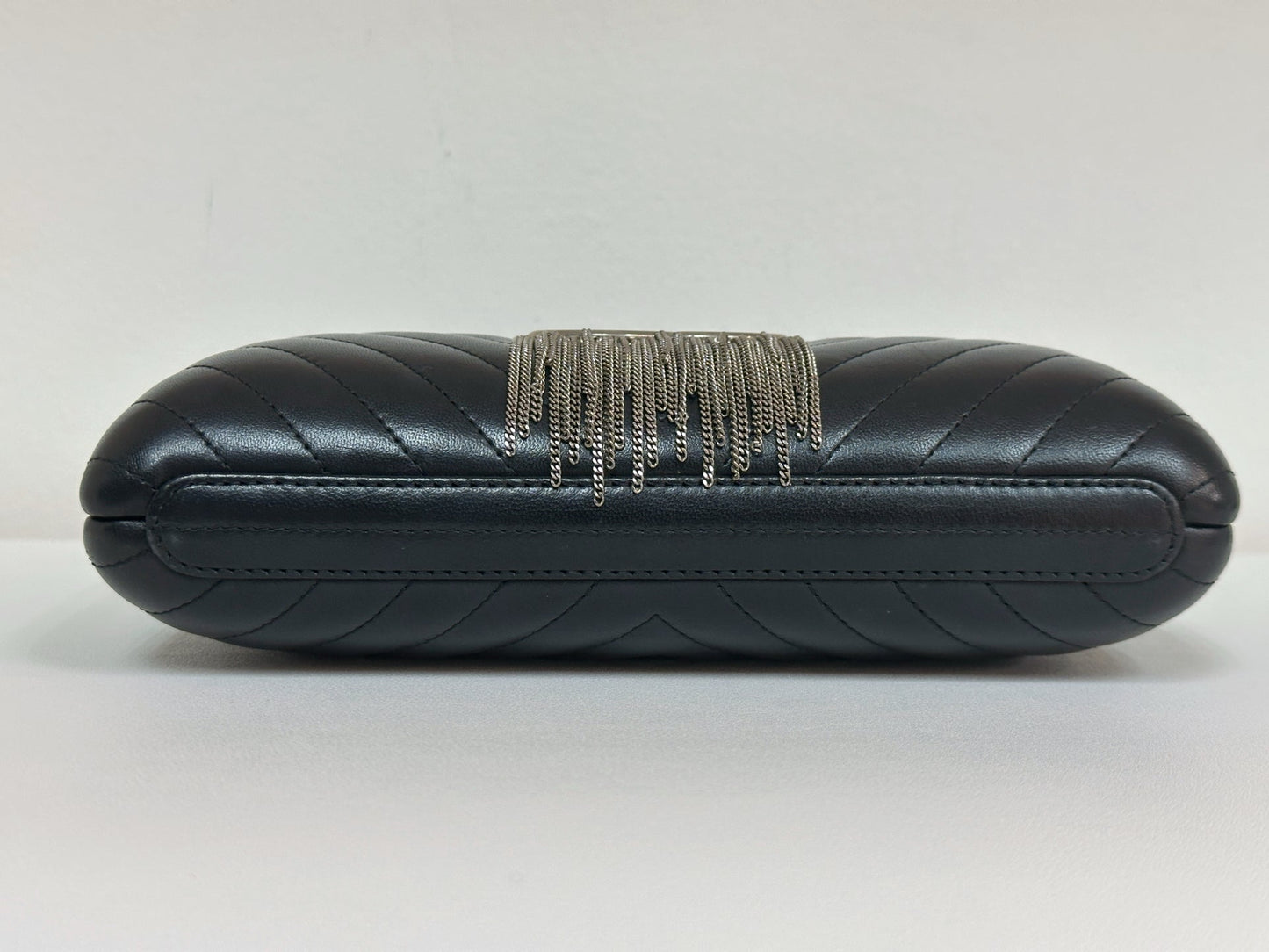 Chanel Chevron Metallic Fringe Clutch 2572 holo card