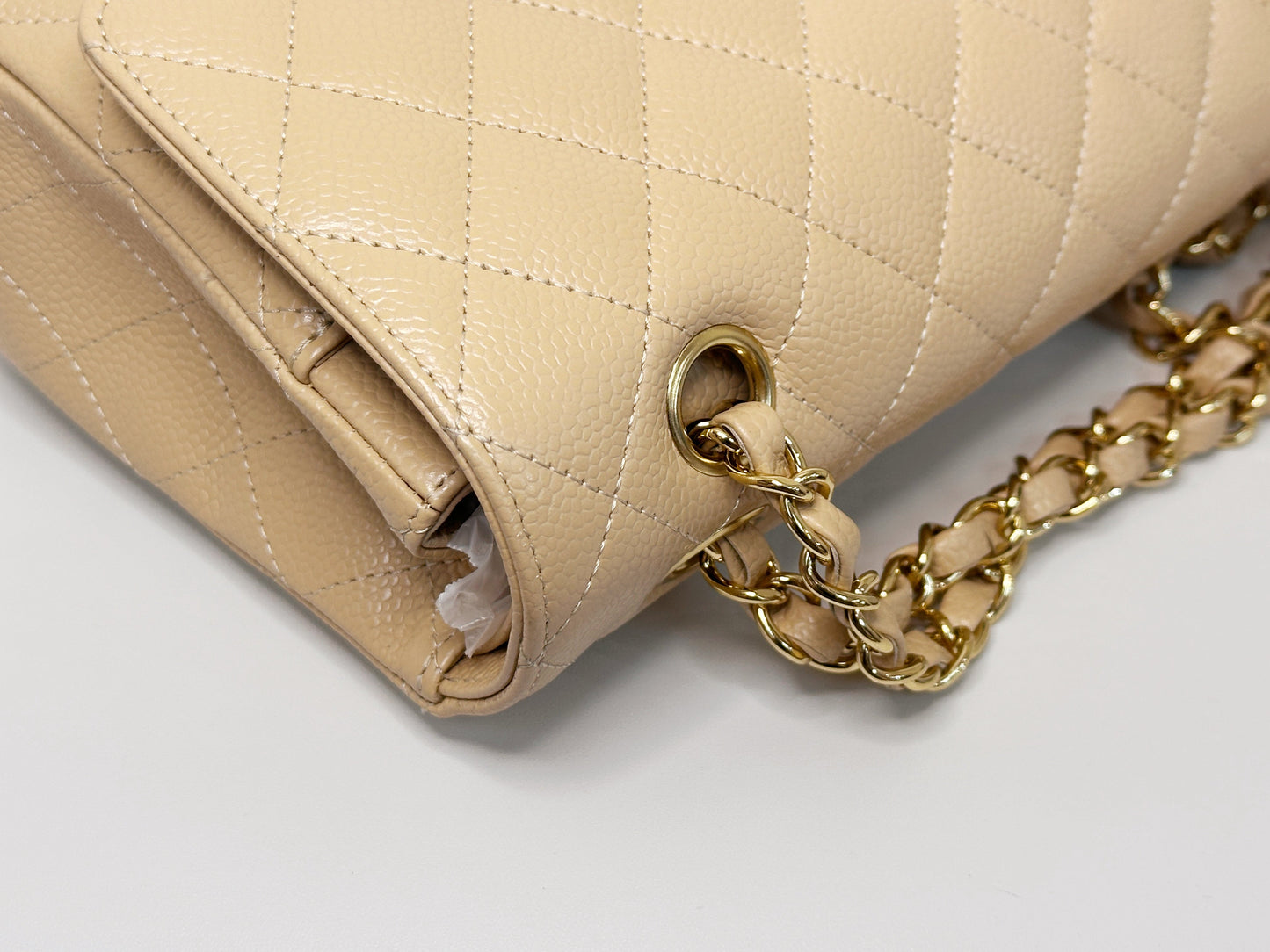 Chanel Medium Caviar Classic Double Flap Bag Beige 2552 holo card
