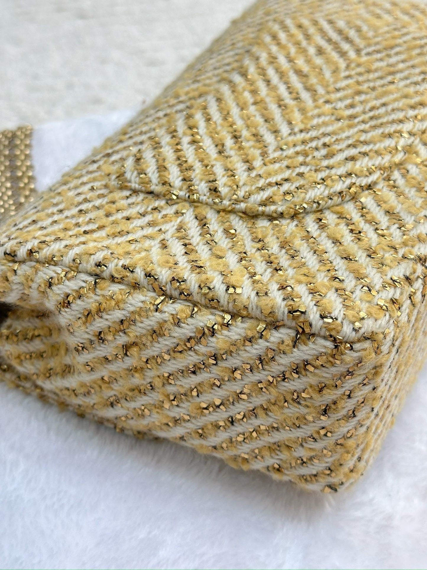 Chanel Medium Gold Tweed Single Flap Bag