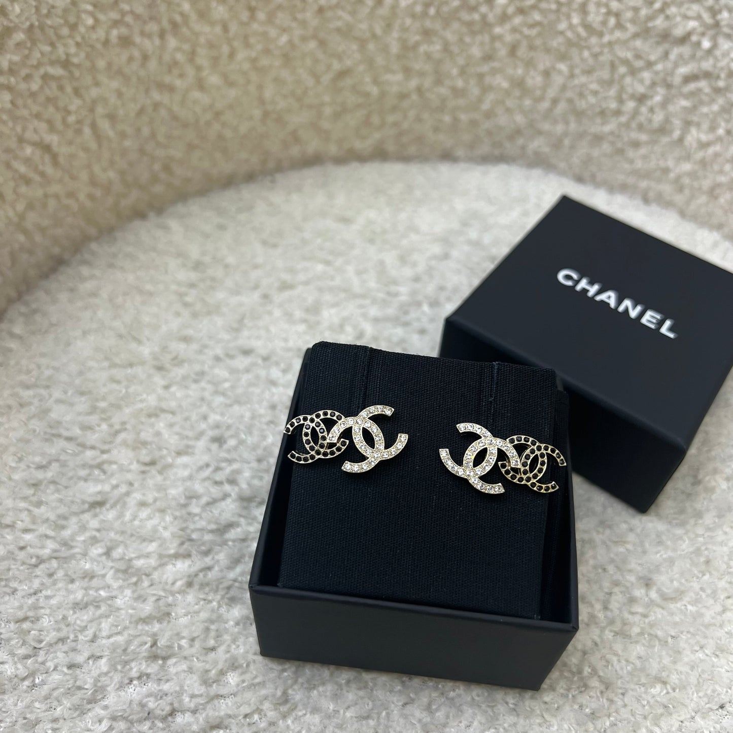 Chanel Double CC Logo Earrings with Crystals in GHW (Model: AB9260)