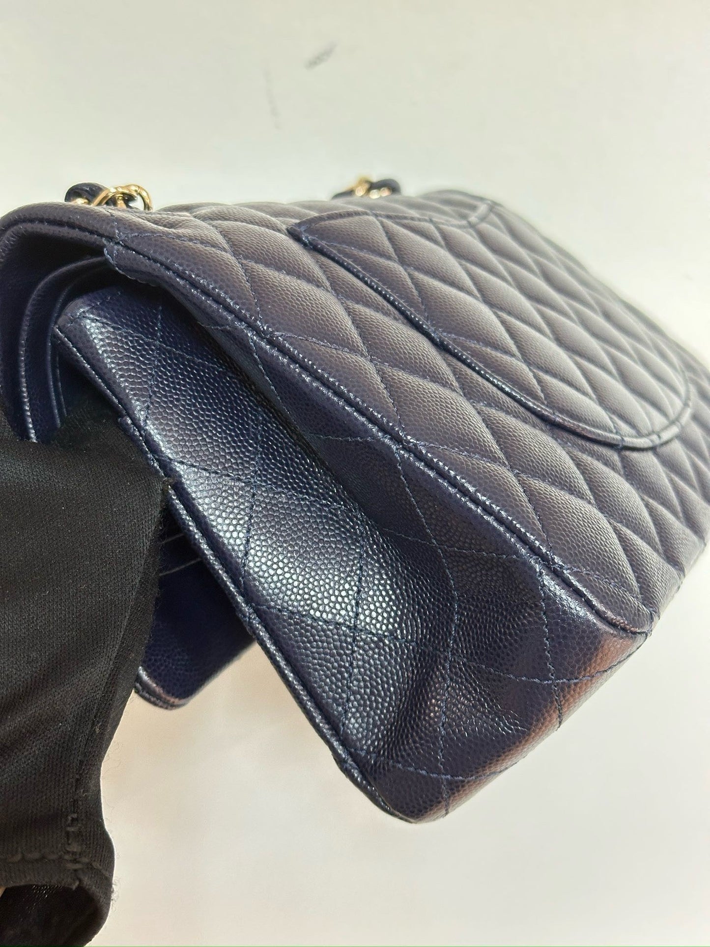 Chanel Medium Classic Caviar Double Flap Navy Blue Bag LSHW 2021year Microchip